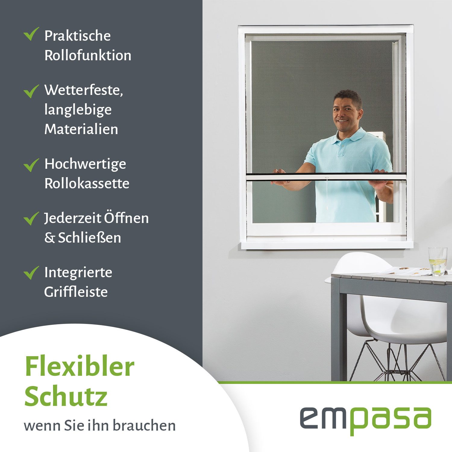 empasa Insektenschutz-Fensterrahmen Rollo "CLASSIC", Fenster Insektenschutz Rollo mit Fiberglas-Gewebe & Bürstendichtung – Bild 5 von 5