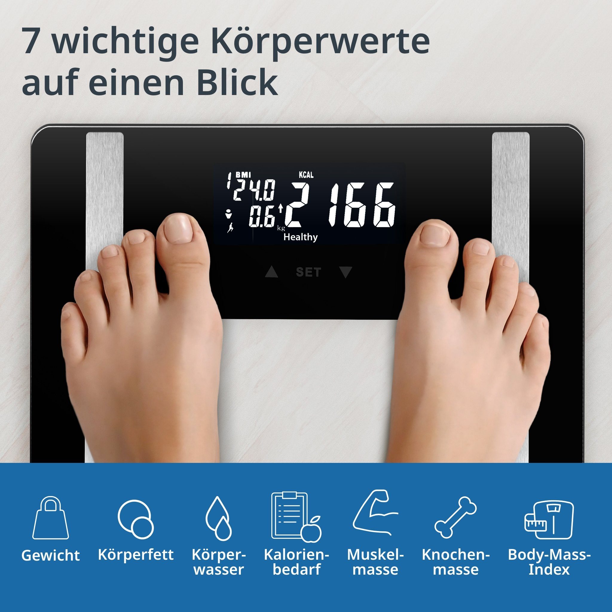 ADE Körper-Analyse-Waage Digitale Körperfettwaage "Ines" bis 200 kg, präzise Körperwaage, Testsieger Stiftung Warentest Ausgabe 10/2024