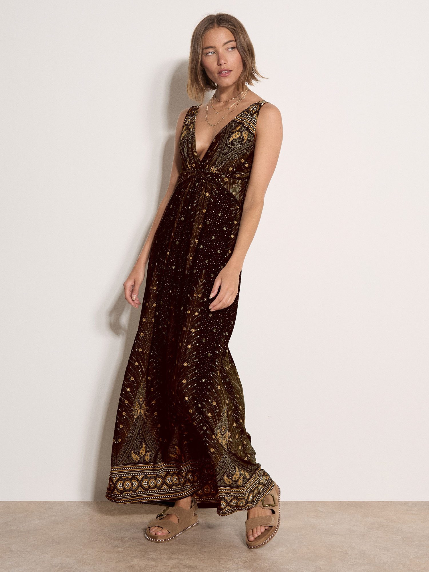 Apricot Maxikleid Paisley-Maxikleid mit Taillenband