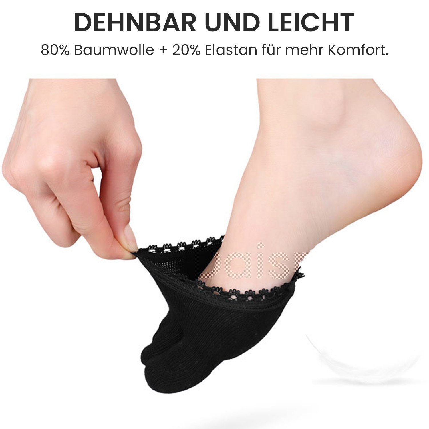 Daisred Stulpensocken No-Show-Liner-Socken Fünf-Finger-Halbsocken, Schwarz Paar 1