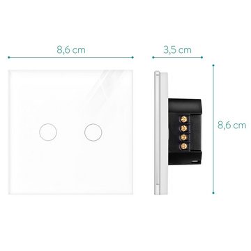 Navaris Lichtschalter 2-facher Touch-Wandschalter mit Glas-Panel und Status-LED (1-St)