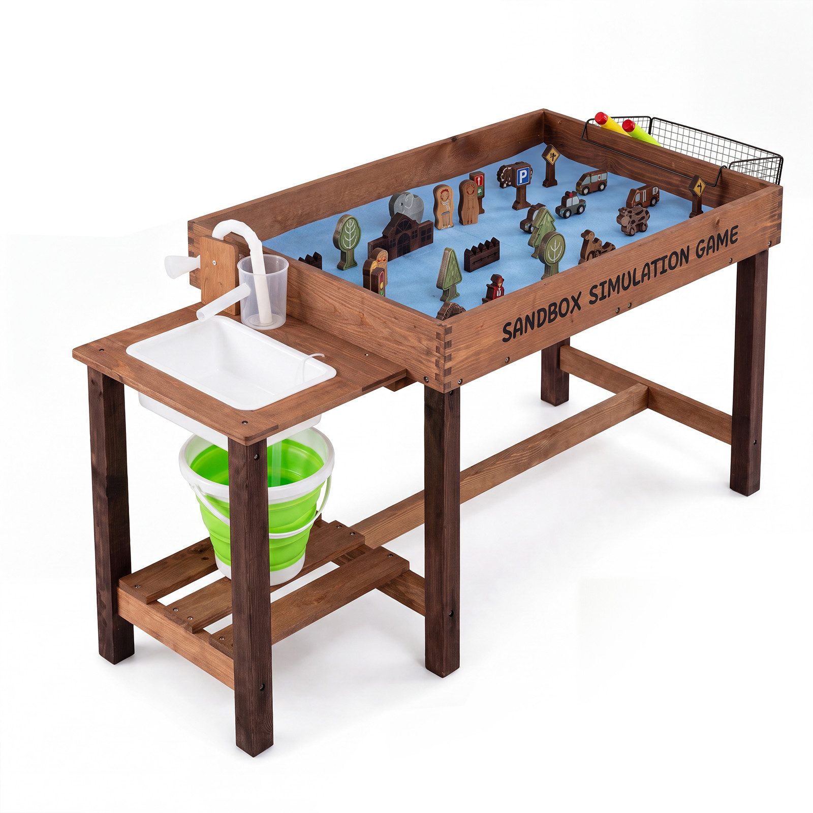 KOMFOTTEU Sandkasten Matschküche Wasserspieltisch, mit Wasserpumpe, Eimer, Sandschaufeln, Zubehörteilen