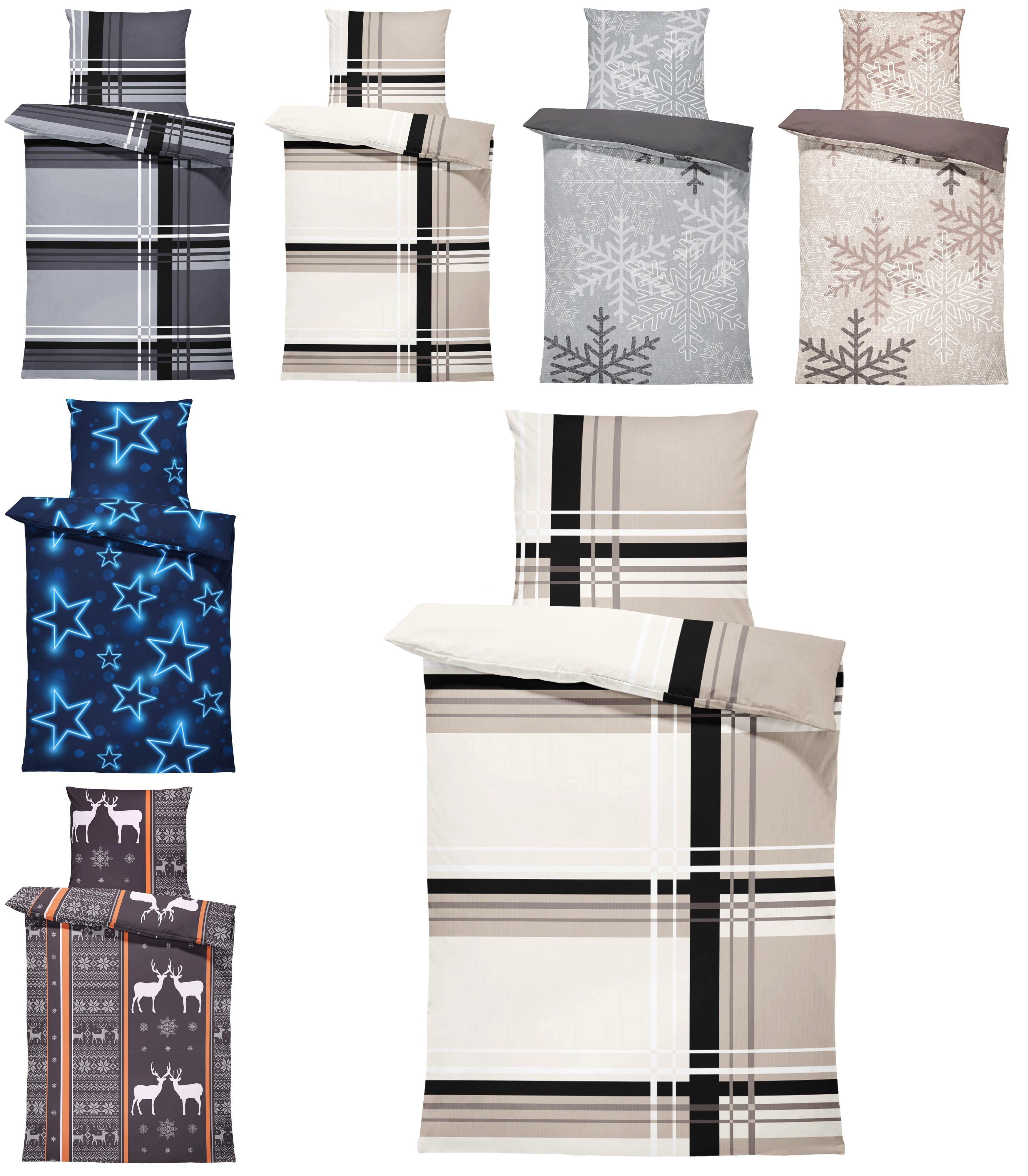 One Home Постельное белье Winter, Biber, 2 teilig, modern gestreift grafisch, kuschelig flauschig warme weiche Baumwolle