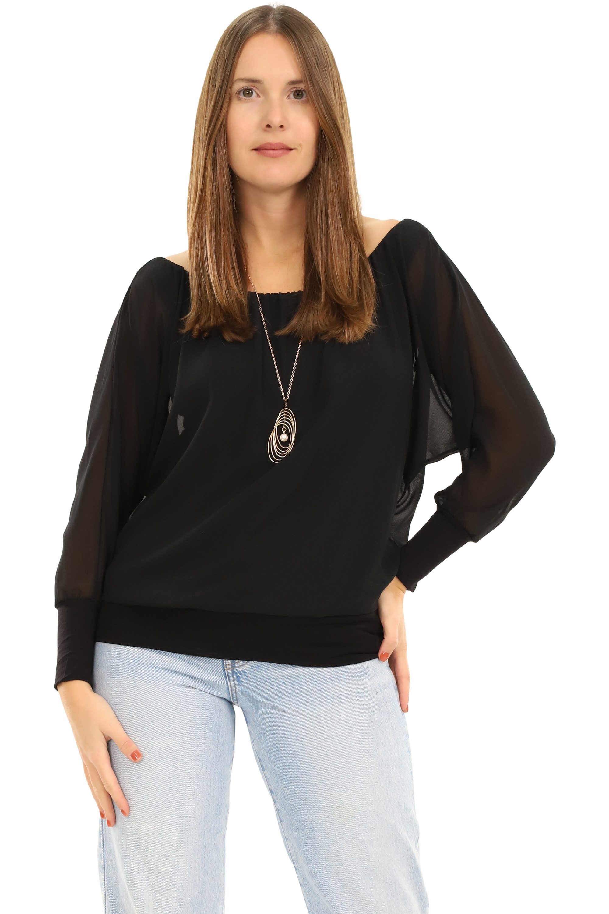 Chiffonbluse malito Damen Bluse mit passender Kette, Tunika mit ¾ Armen, Blusensh