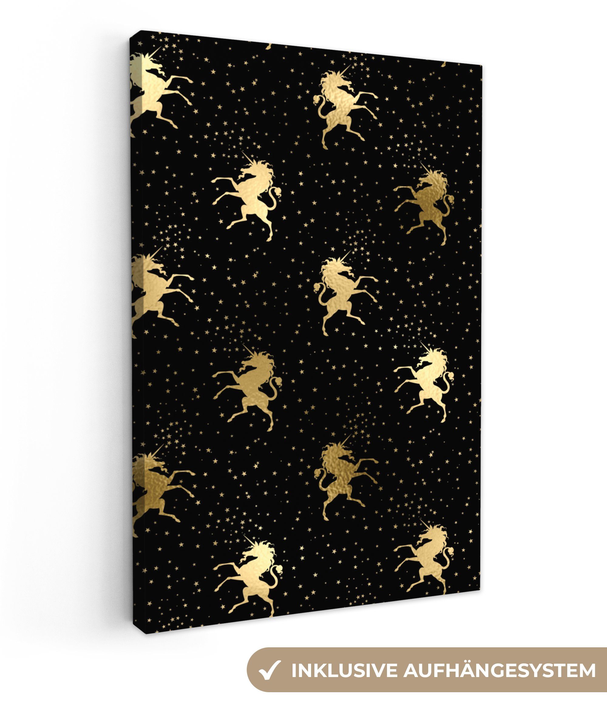 OneMillionCanvasses® Leinwandbild Muster - Einhorn - Gold, (1 St), Leinwandbild fertig bespannt inkl. Zackenaufhänger, Gemälde, 20x30 cm