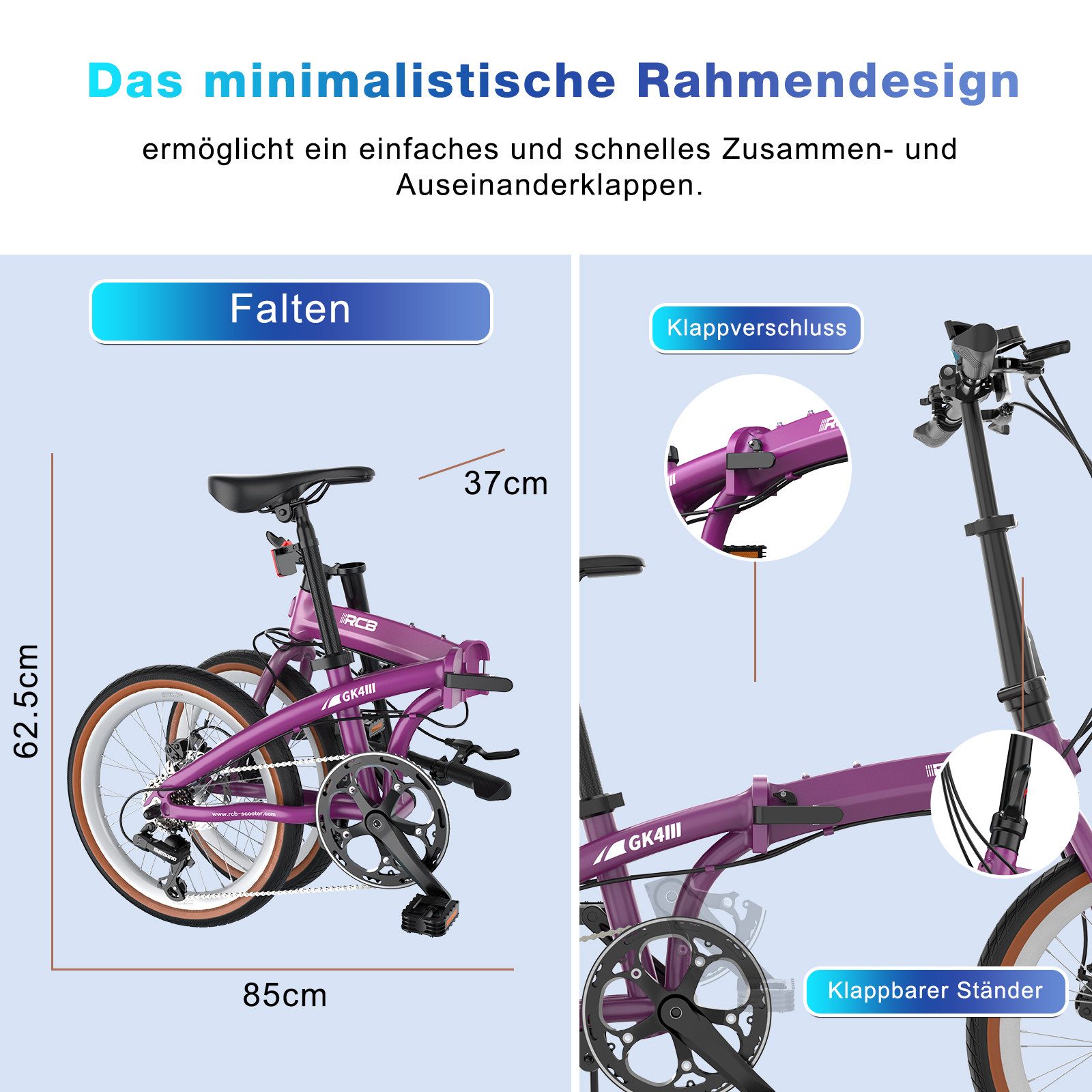 RCB Faltrad GK4 doppelt faltbares Fahrrad,20Zoll Klapprad für Damen&Herren,Pendler, 7 Gang, ideal für Pendler (Damen & Herren)