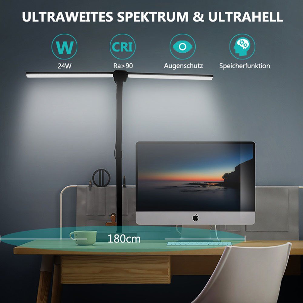 Sunicol LED Schreibtischlampe LED Tischleuchte, 360° Schwenkbare, ein Doppelkopf / Transformierbar, Doppelter Kopf, Warmweiß (3000K), Naturweiß (4500K), Kaltweiß (6000K), 5 Farben 5 Helligkeitsstufen dimmbare
