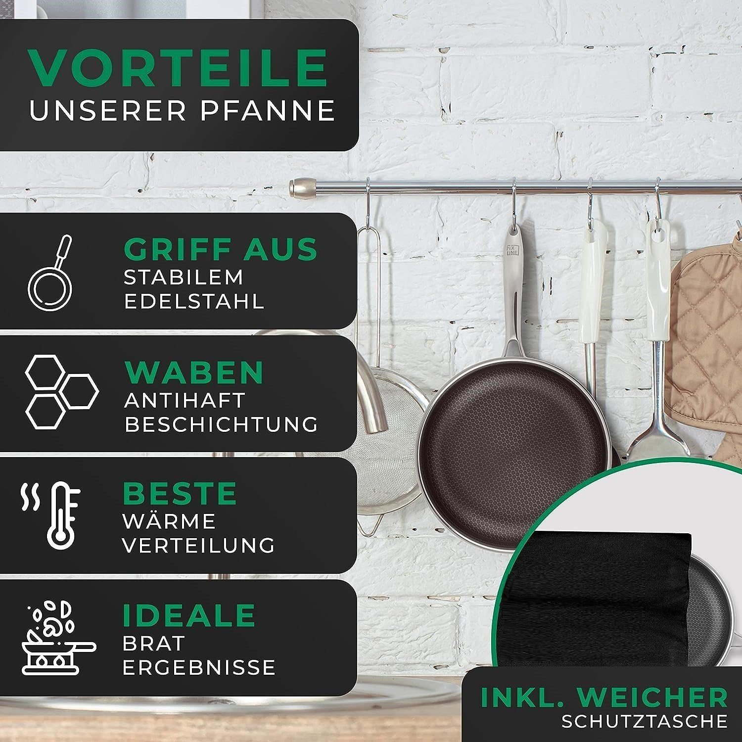 Set, 32 Pfanne Wok Induktion 1 alle + Bräter Pfanne Wokpfanne Asia Tiegel), cm 1 Pfannenwender Untersetzer Edelstahl Edelstahl 3-tlg., Inkl. Servierpfanne (Set, Bratpfanne Antihaftbeschichtet für Herdarten Hochrand KESSMANN Fanne 3tlg Bratpfanne