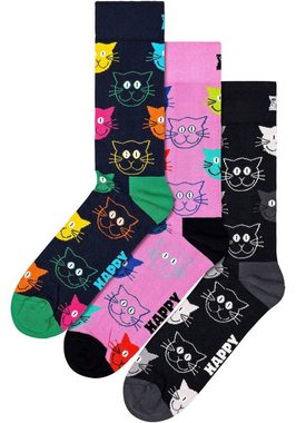 Happy Socks Socken 3-Pack Mixed Cat Socks Gift Set (Packung, 3-Paar) Katzen-Motive