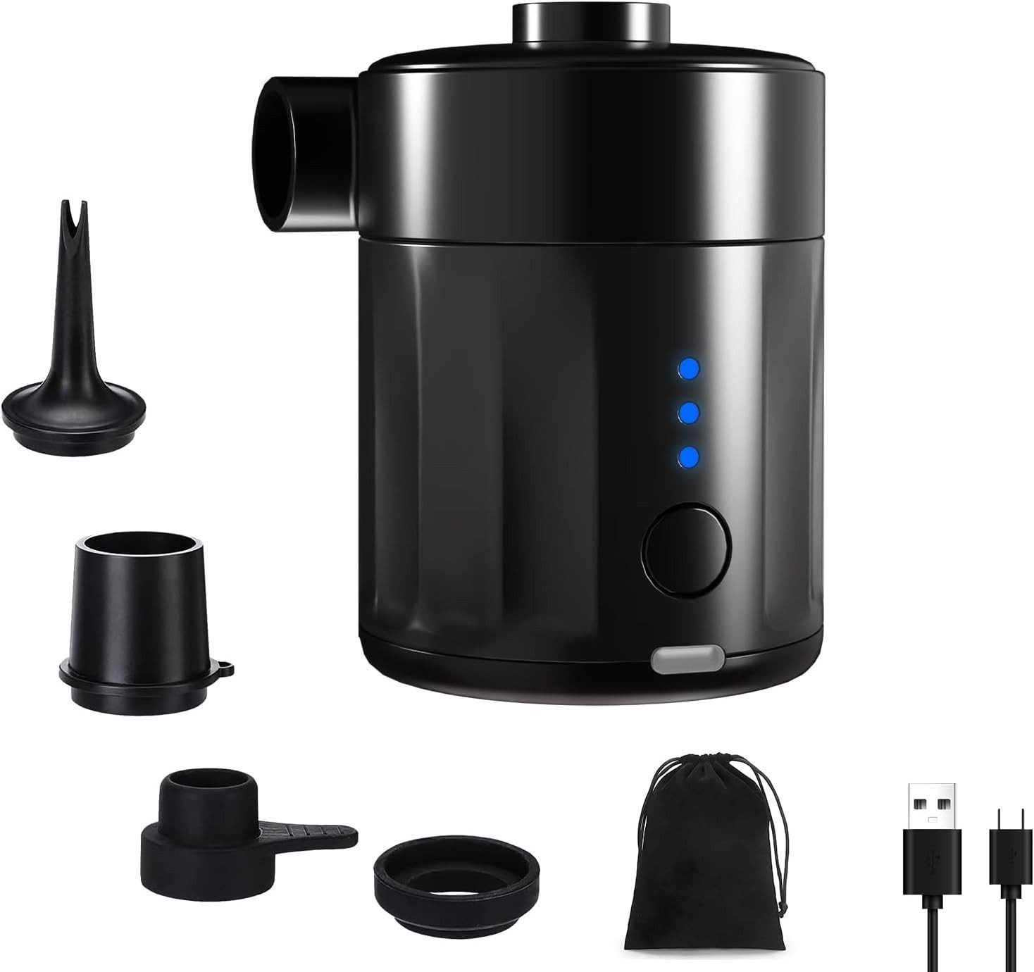 Fyrove Akku-Luftpumpe Akku-Luftpumpe Elektrische Luftpumpe 5Kpa Schnell Inflator mit 4 Düsen (Set, 4 Luftdüse, Ladekabel, Aufbewahrungstasche, Luftpumpe), 2-in-1 Aufblasen & Absaugen Elektrische Pumpe für Zuhause und Auto