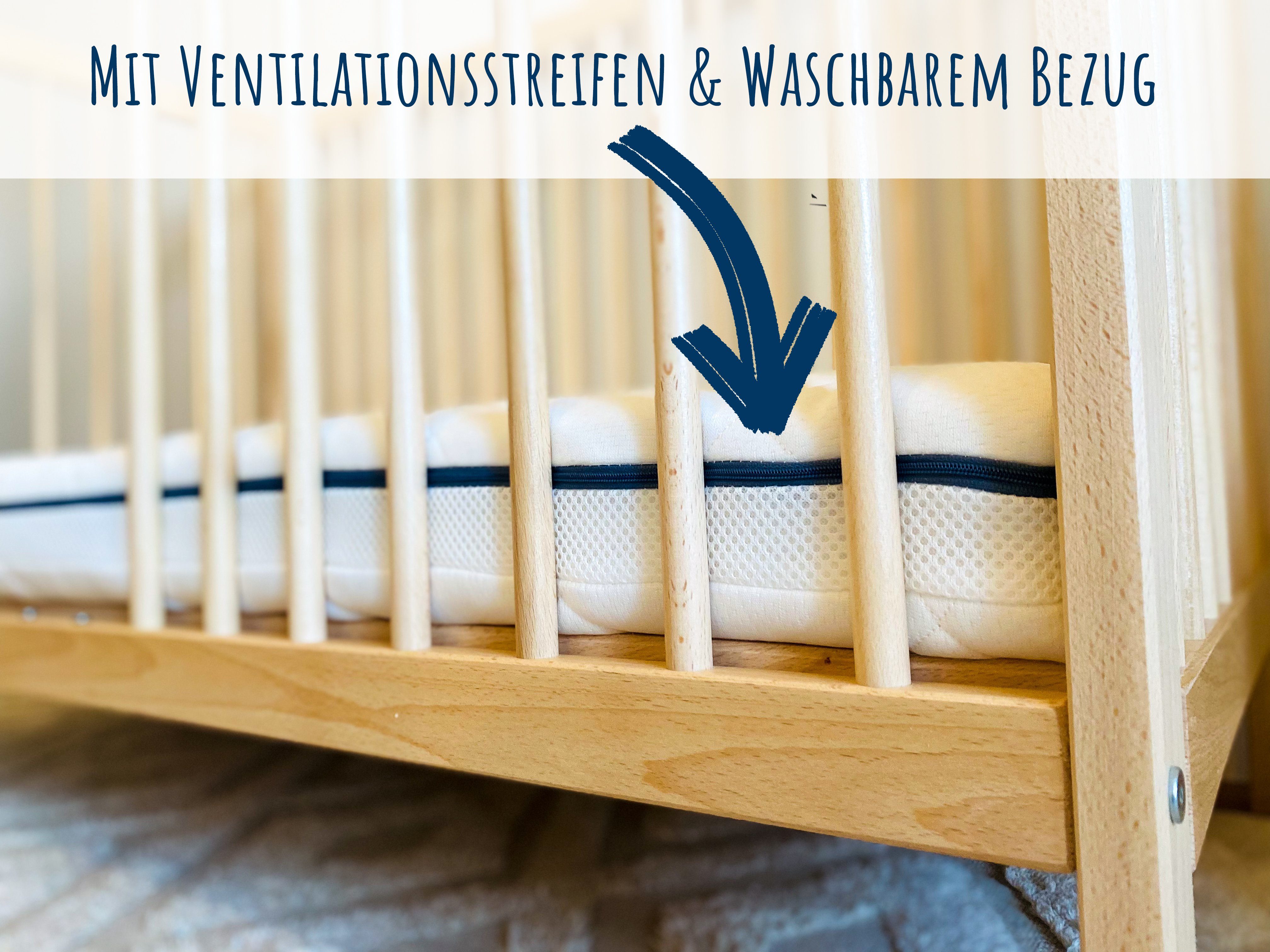 Kindermatratze AERO PLUS mit Ventilationsstreifen 60x120 70x140 80x160 80x180 90x200, Kids Collective, 10 cm hoch, Babymatratze Matratze für Babybett oder Kinde – Bild 4 von 4
