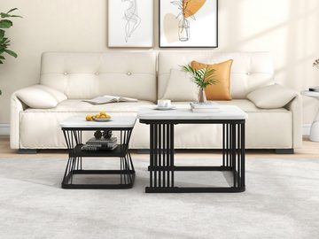 JOIVI Couchtisch Beistelltisch in Marmoroptik, Kaffeetisch mit schwarz matt Stahlrohre (2er Set Tisch, 2er-Set), Wohnzimmertisch mit Stapelbarem Design