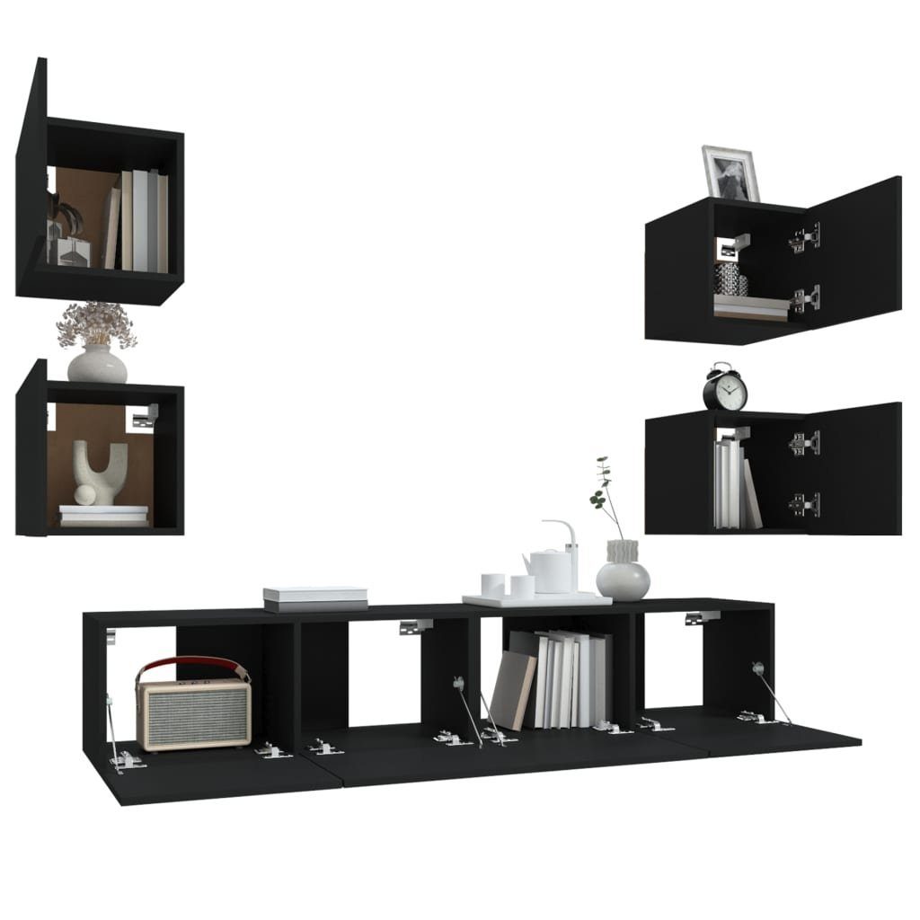 vidaXL TV-Schrank 6-tlg. TV-Schrank-Set Schwarz (6-St) Holzwerkstoff