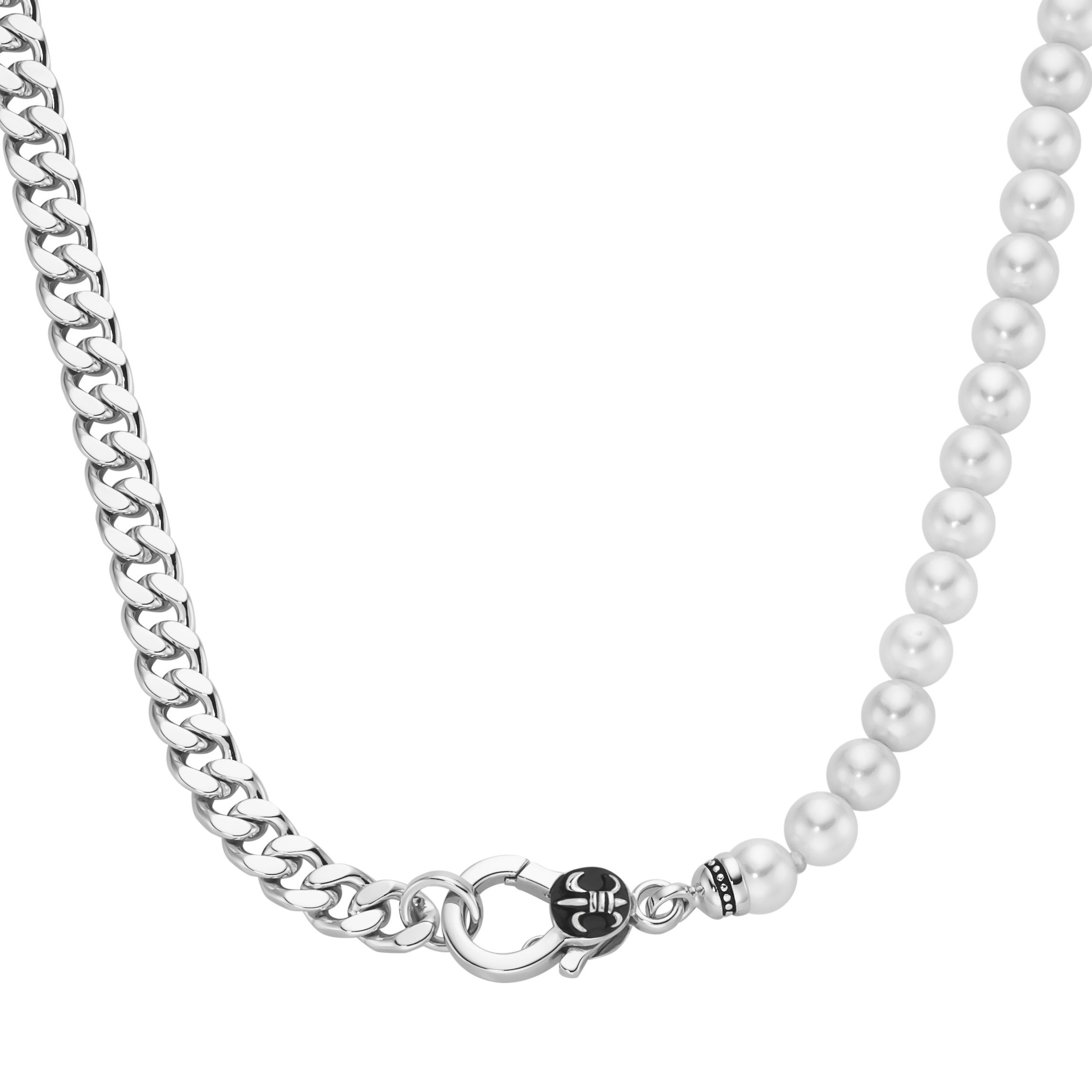 GIORGIO MARTELLO MILANO Collier Panzerkette, schwarzer Achat oder Perle, Silber 925 Weiss