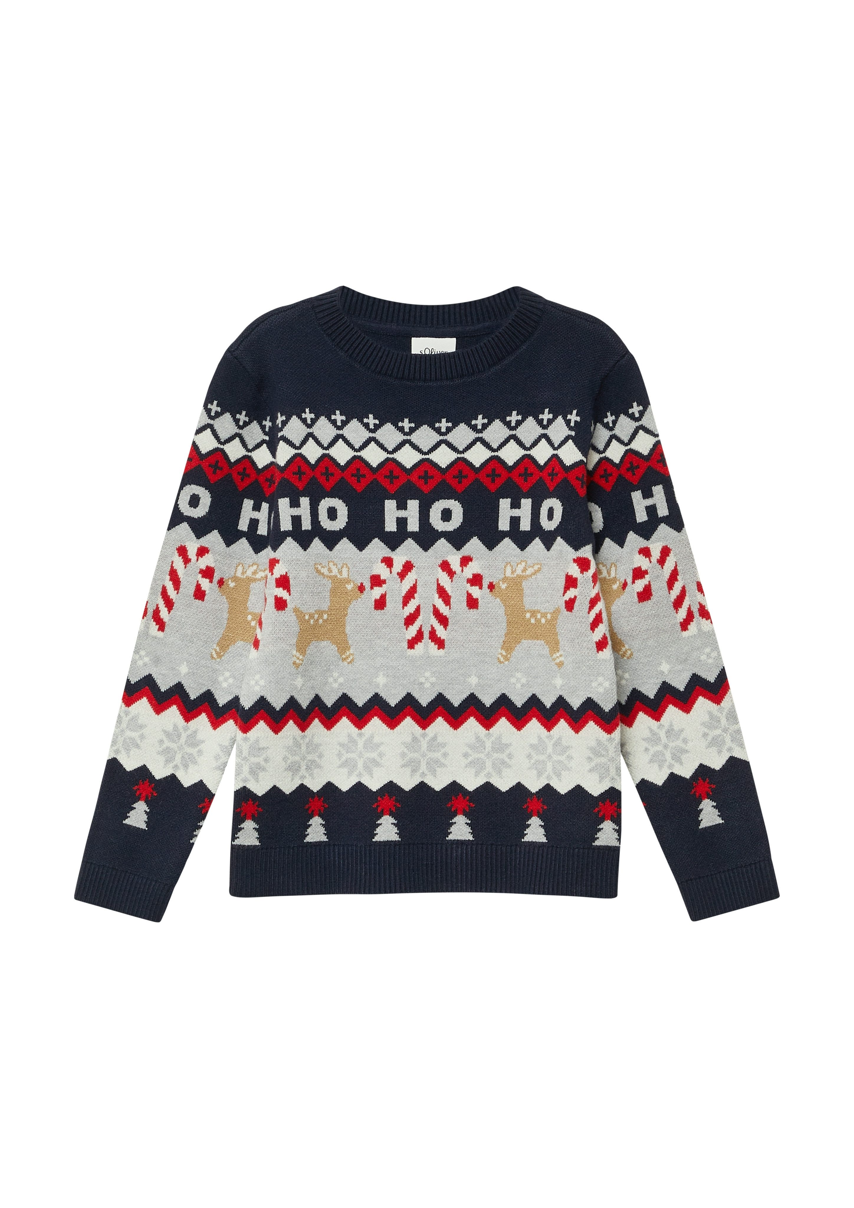 s.Oliver Junior Weihnachtspullover mit Rundhalsausschnitt, Intarsie, Regular Fit
