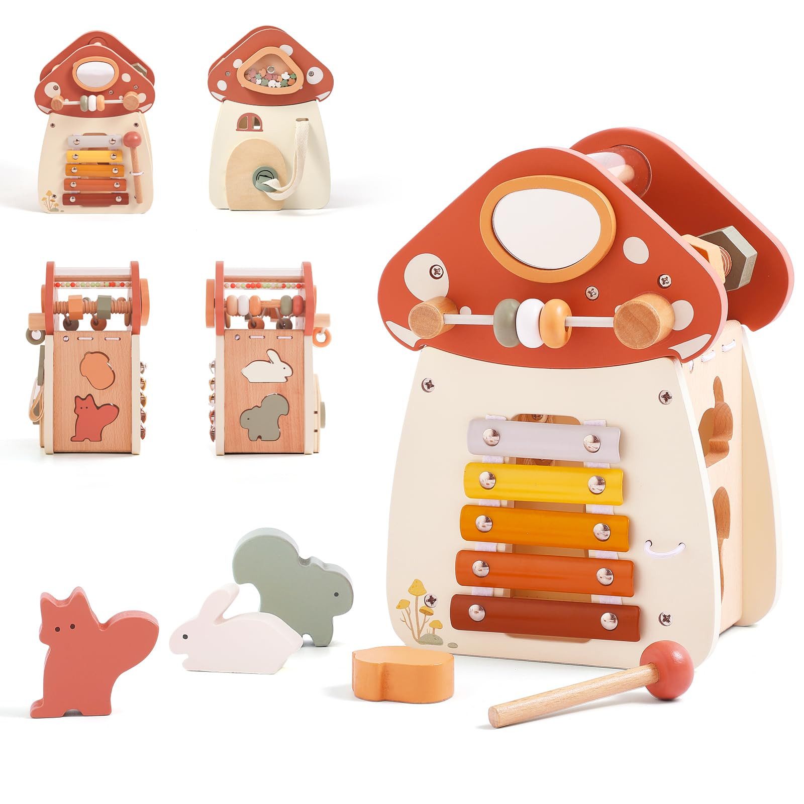 Zaewry Motorikwürfel Motorikspielzeug ab 4 Jahr, Holz-Aktivitätswürfel Montessori-Spielzeug, Reisespielzeug, Vielseitiges Lernspielzeug, Formensteckspiel