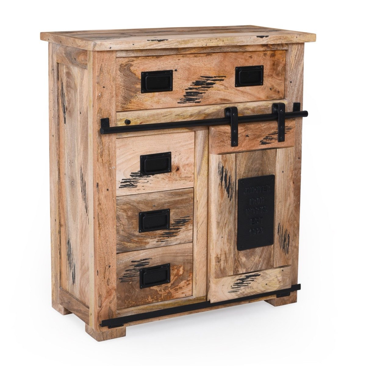 Liadomo Sideboard Garbi, aus massivem Mangoholz, mit Schubkästen, Rolltüren und Fächern