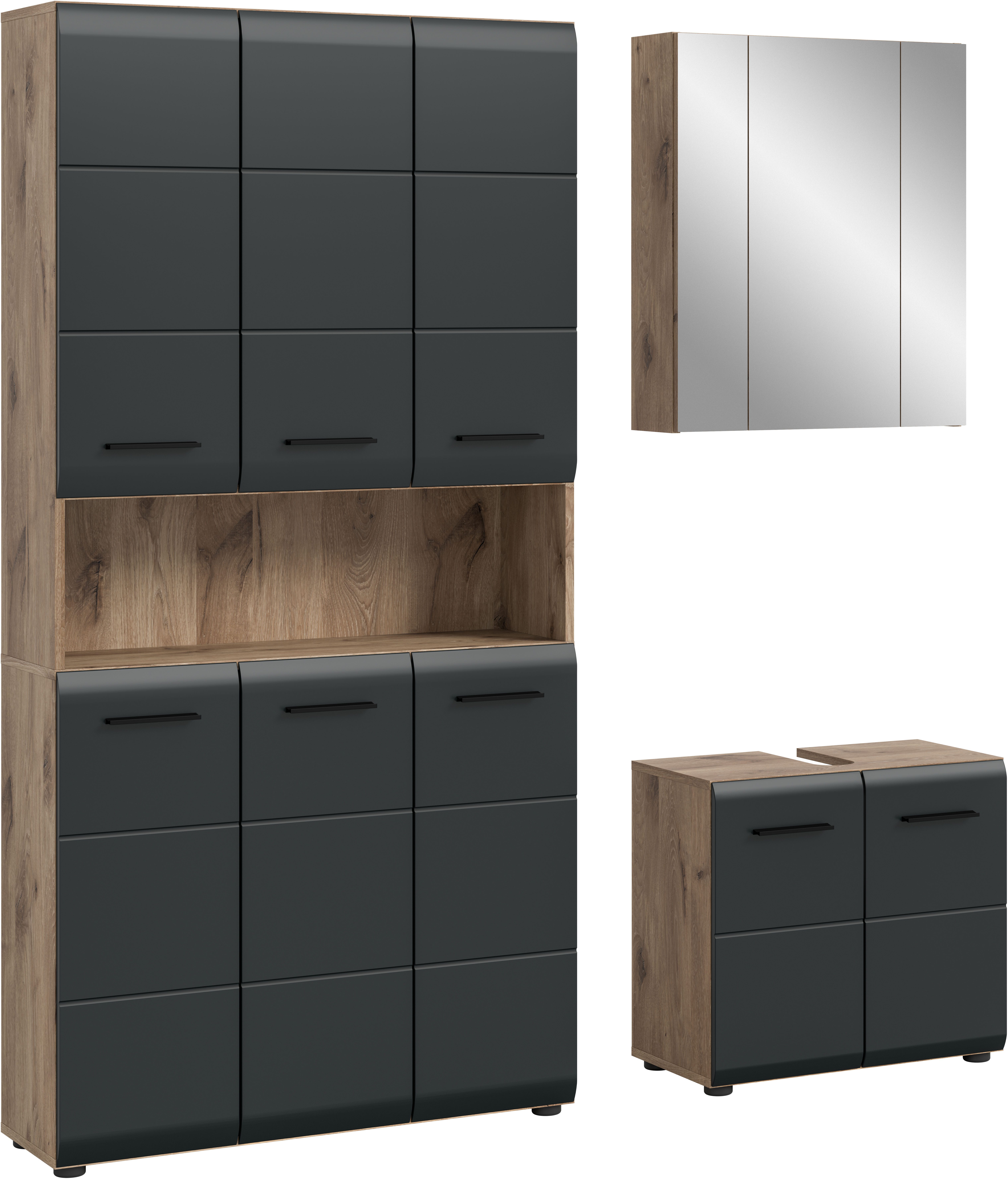 welltime Badezimmer-Set, (Set, 4-St., Stauraumschrank, WBU, Spiegelschrank), Bad-Kombination, Bad-Möbel, Badezimmer, Kombination, Kombi