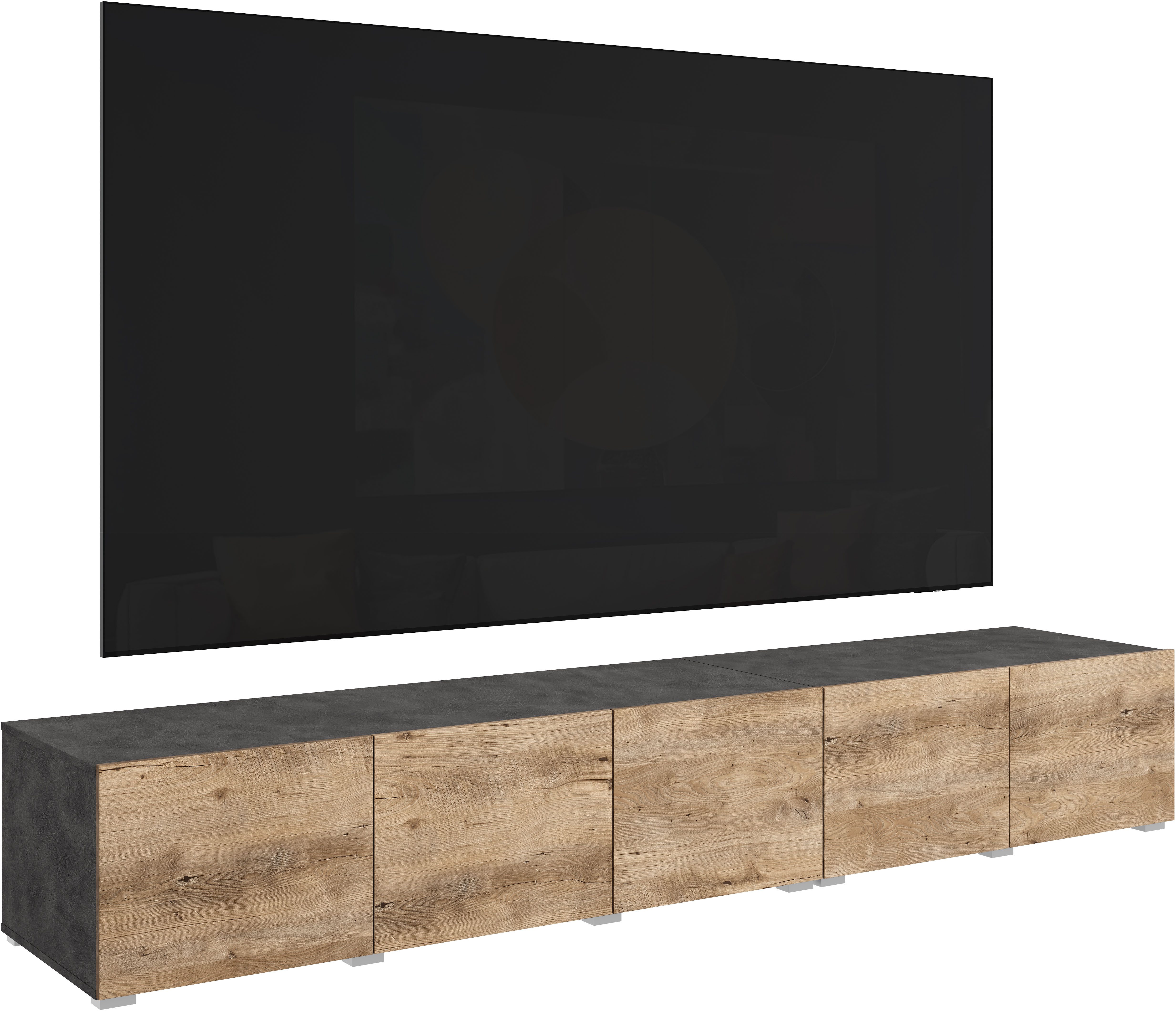 OTTO home Lowboard Denver 250 cm für bis zu 98-Zoll TVs - Weltmeisterschaft im XXL Format, Wahlweise mit oder ohne offenes Fach in der Mitte