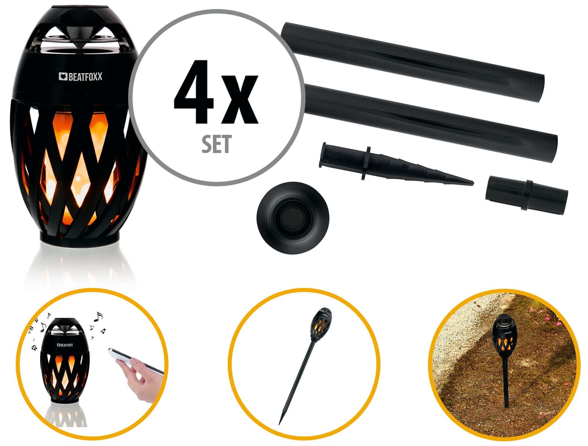 Beatfoxx Soundspark Outdoor Speaker mit Flammeneffekt 4er Set inkl