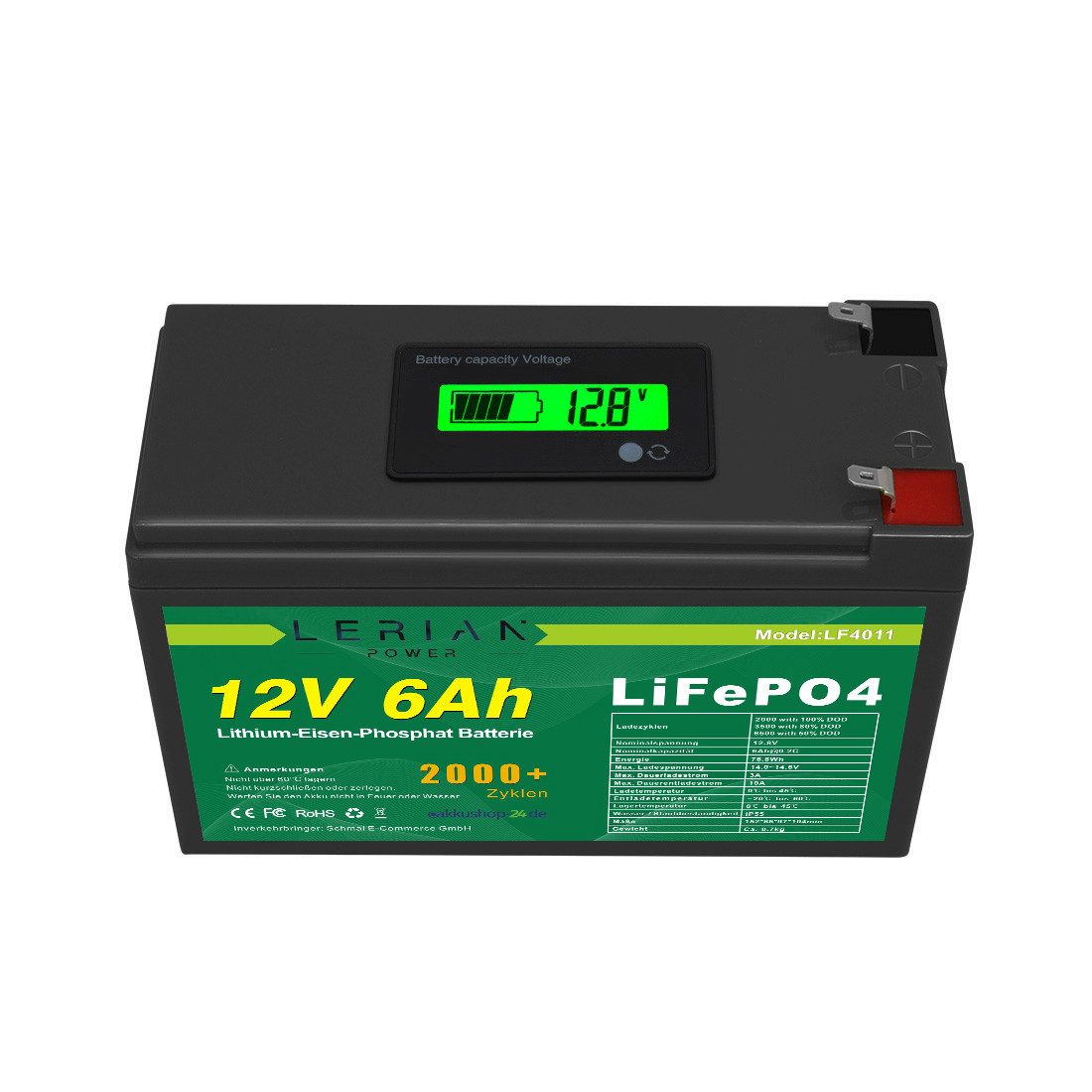 LERIAN POWER LiFePO4 Akku 12V 6Ah 10A LFP Batterie für Camping Boot Solar Akku