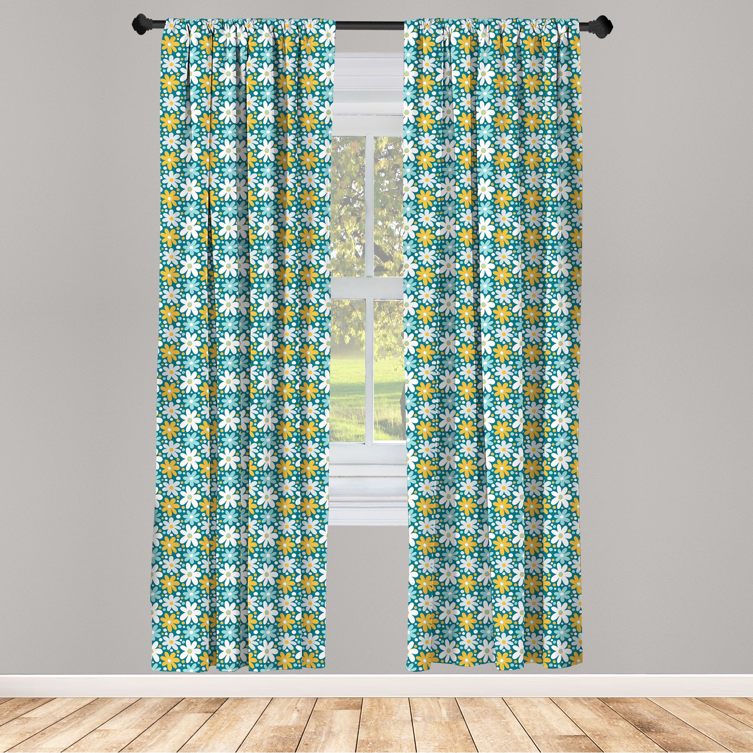 Gardine Vorhang für Wohnzimmer Schlafzimmer Dekor, Abakuhaus, Microfaser, Frühling Gartenblütenblätter Daisy Kunst