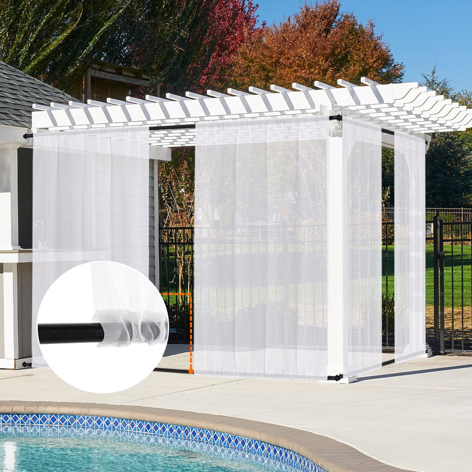 BTTO Gardine Outdoor Vorhang Winddicht & Wasserdicht,Terrassenvorhang (2 St), transparent, Oben und unten mit Stangentasche – Bild 2 von 5