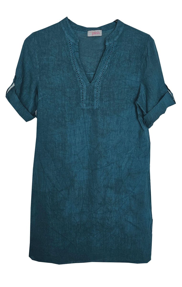 Sommerkleid Leinen Kleid Lochmuster Deep Ocean Sommerkleid 40 M