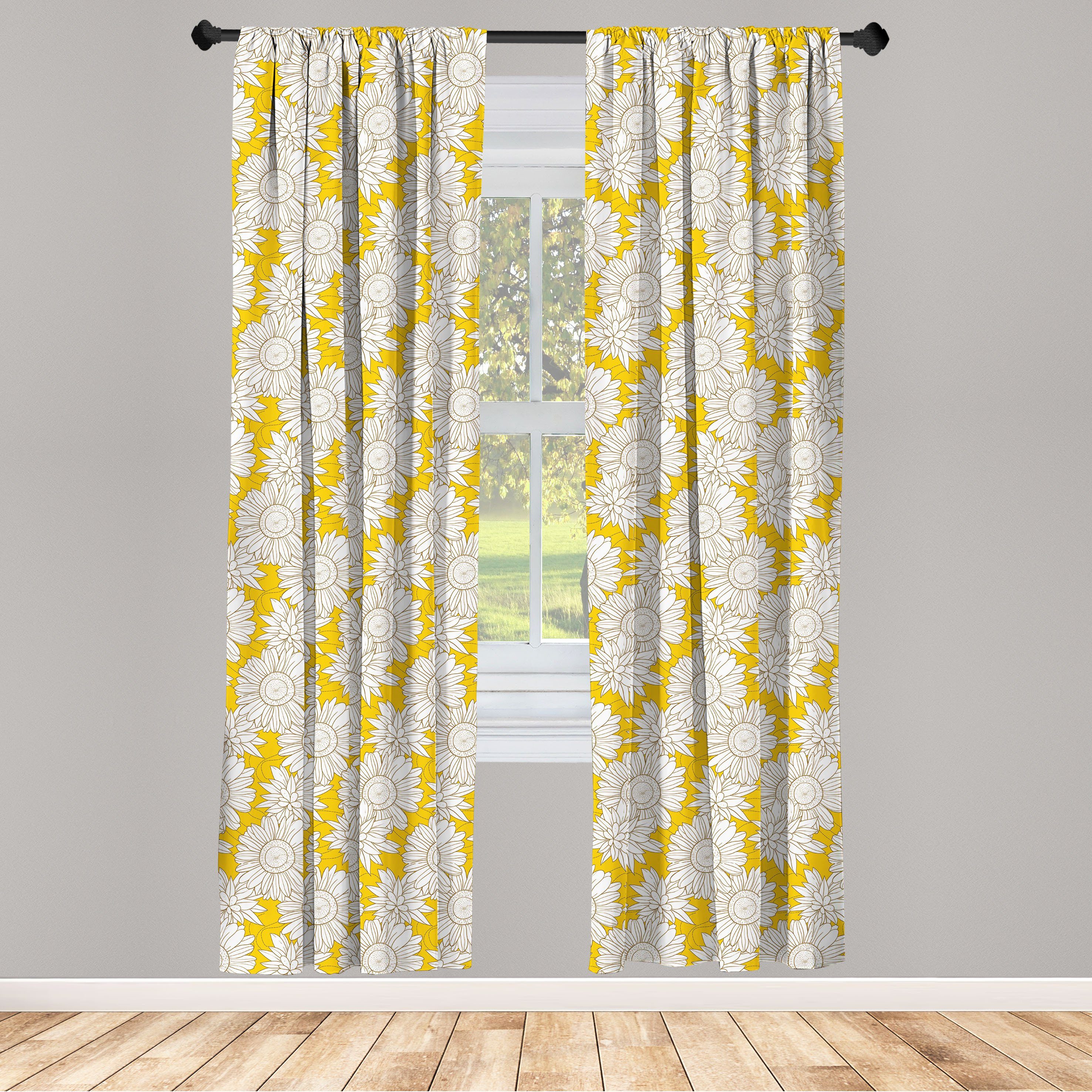 Gardine Vorhang für Wohnzimmer Schlafzimmer Dekor, Abakuhaus, Microfaser, Gelb und Weiß Kamillen