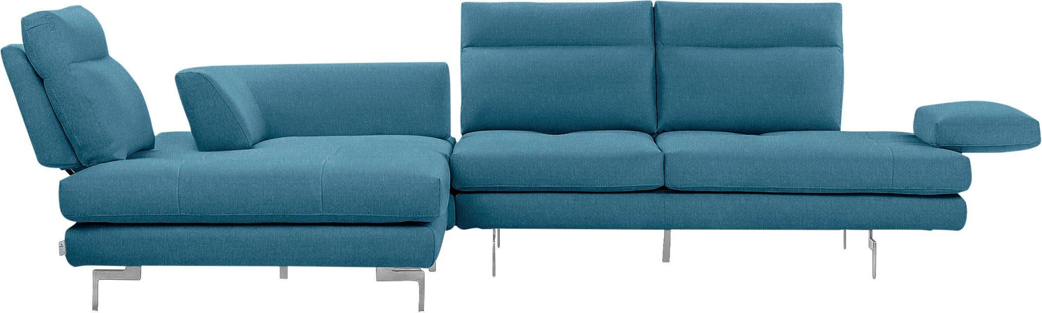 mit Chrom Ecksofa Füße Toby ITALIA CALIA glänzend Wing, wahlweise Kissen-Set, Sitztiefenverstellung,