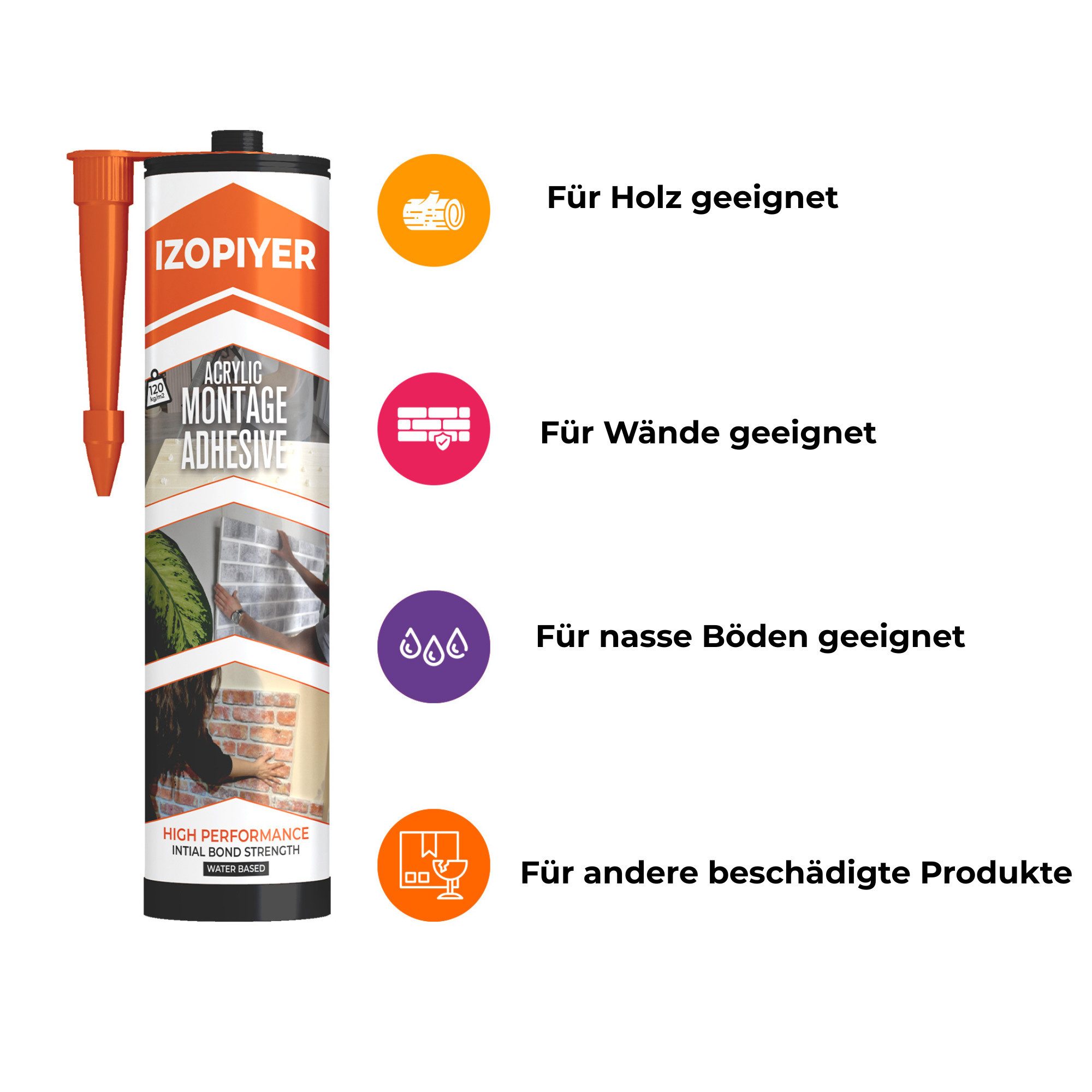 IZODEKOR Montagekleber IZODEKOR Montagekleber – Acryl-Dichtstoff für Wandpaneele 310 ml, (1-tlg), Wetterfest, UV-beständig, lückenfüllend, flexibel, überstreichbar