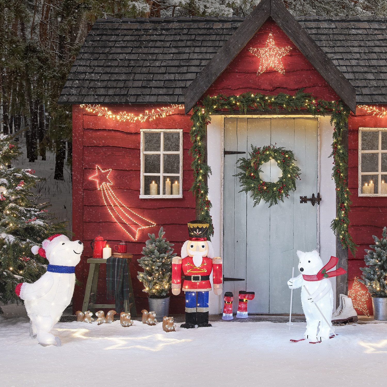 Lights4fun LED Dekofigur 91cm Acryl Weihnachtsfigur außen Nussknacker, LED fest integriert