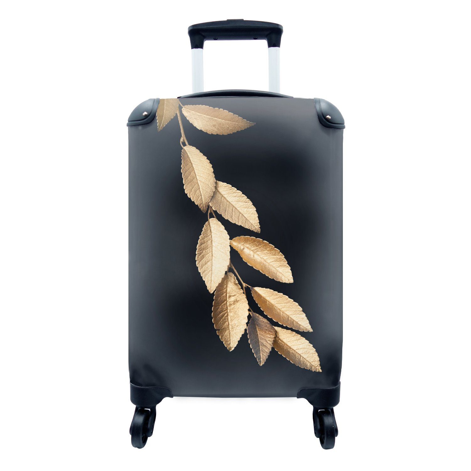 MuchoWow Handgepäckkoffer Baum - Blatt - Gold, 4 Rollen, Reisetasche mit rollen, Handgepäck für Ferien, Trolley, Reisekoffer