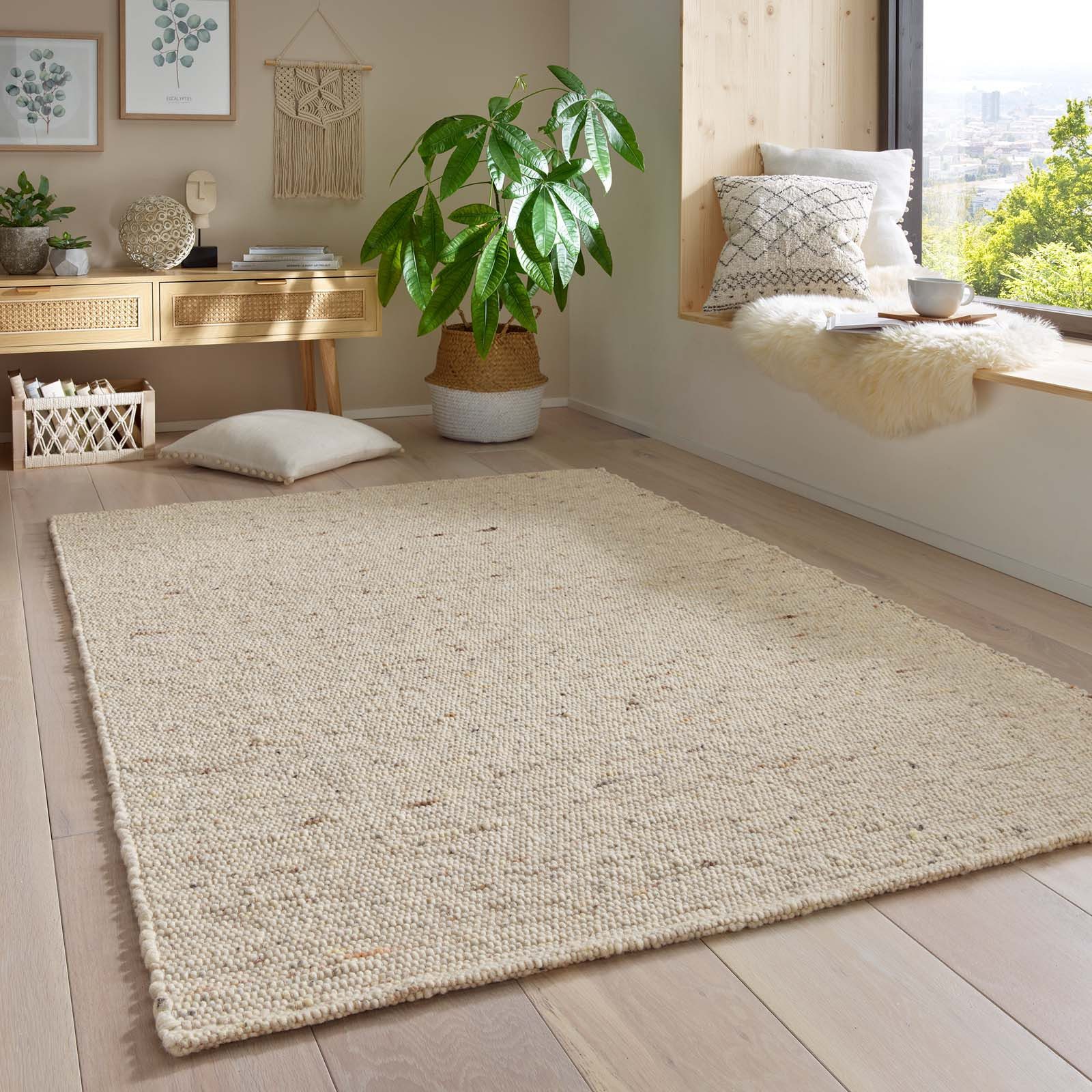 TaraCarpet Wollteppich TaraCarpet Lambrecht, natur meliert/beige, Gr. 70 cm x 130 cm x 13 mm