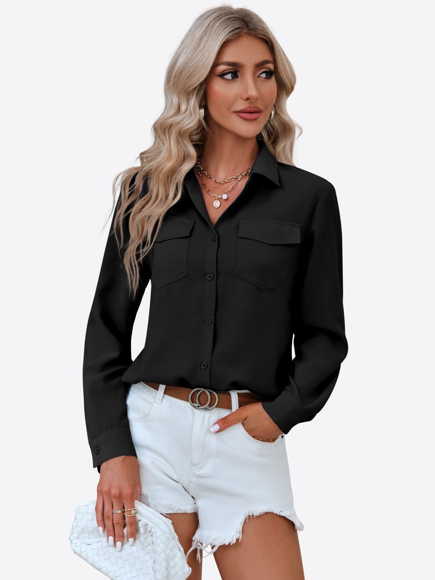 Imily Bela Hemdbluse Damen Lässige Basic-Bürobluse (Packung, 1-tlg., 1per-P günstig online kaufen