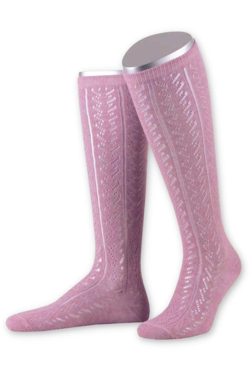 Lusana Trachtensocken Trachtenstrümpfe Damen - L390 - beerenrosa, hellgrau günstig online kaufen