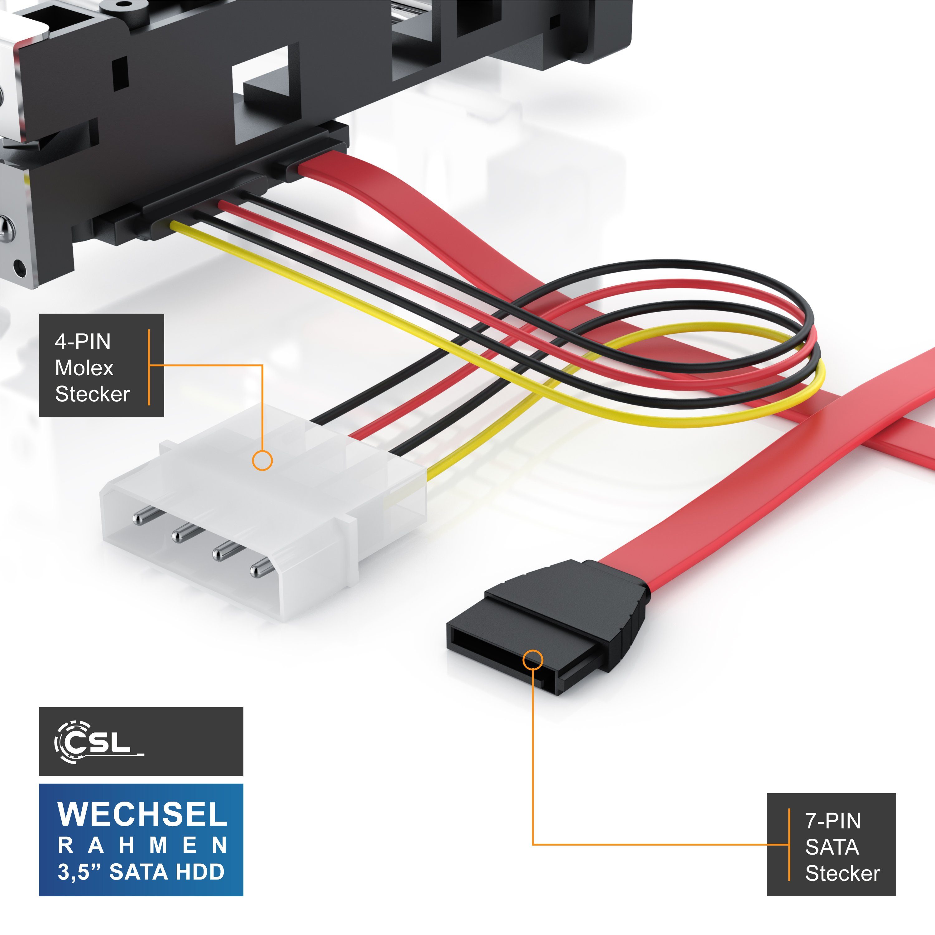 CSL Festplatten-Wechselrahmen, 5,25", für 3,5" SATA HDD's, Anti-Vibrations-Kit, Abschließbar