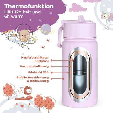 BEARFOOT Trinkflasche Thermo Kinder Trinkflasche Edelstahl - Einhorn lila, Thermosflasche, auslaufsicher, Edelstahl, Kinderflasche, BPA-frei