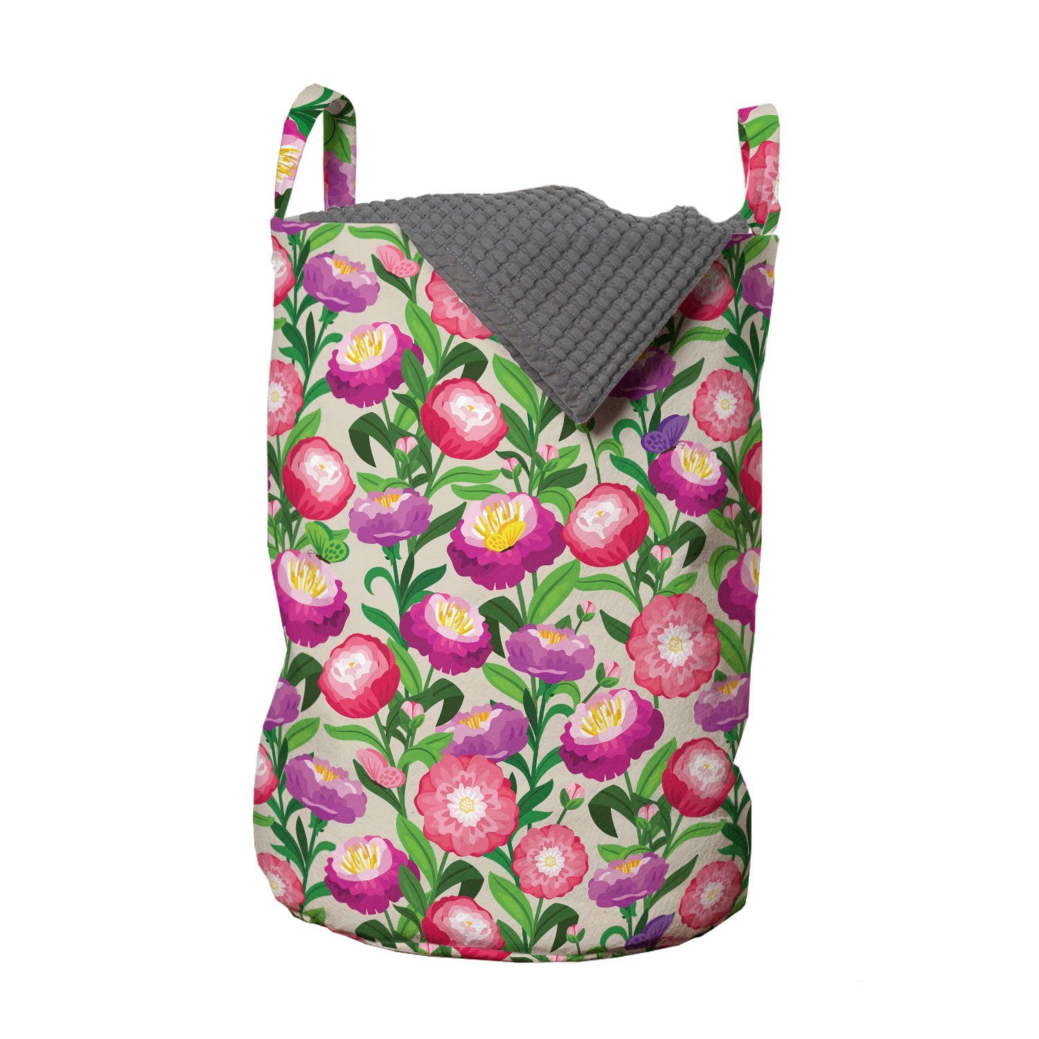 Abakuhaus Wäschesäckchen Wäschekorb mit Griffen Kordelzugverschluss für Waschsalons, Blumen Blumen in Aquarell-Effekt