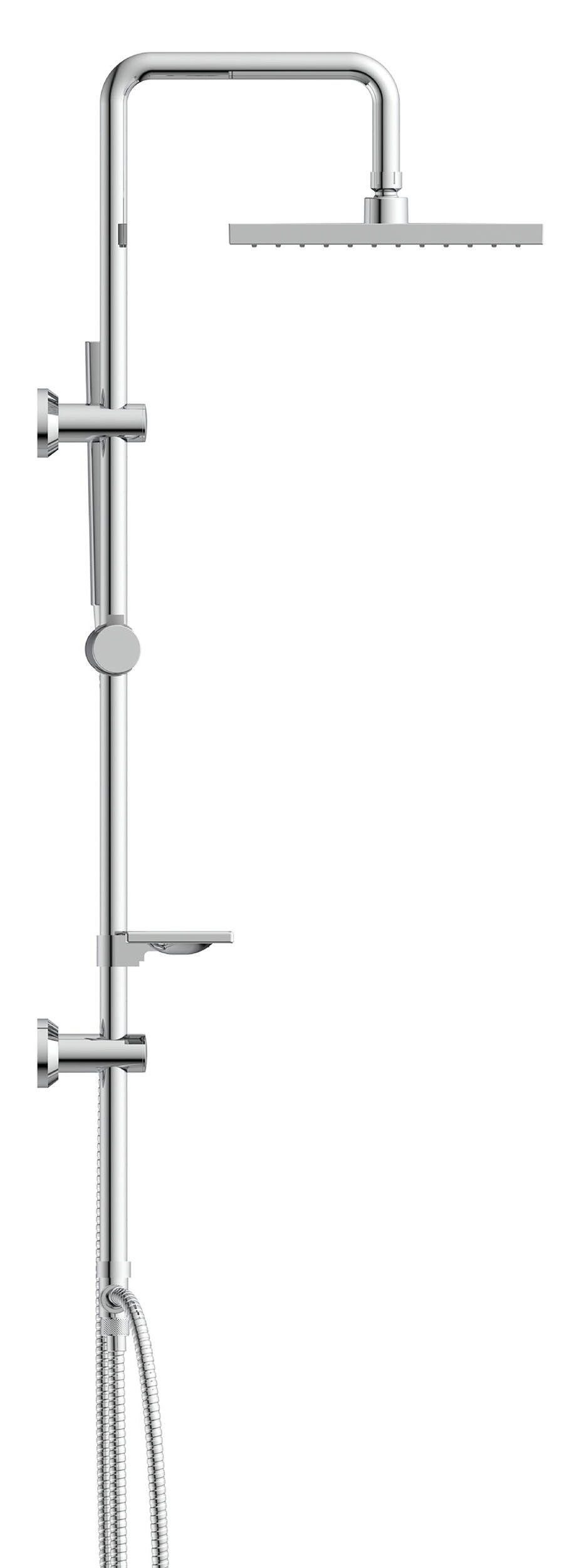 welltime Stangenbrause-Set LINA, Höhe 105 cm, 1 Strahlart(en), Überkopfbrause mit Seifenablage, 20 cm Kantenlänge.