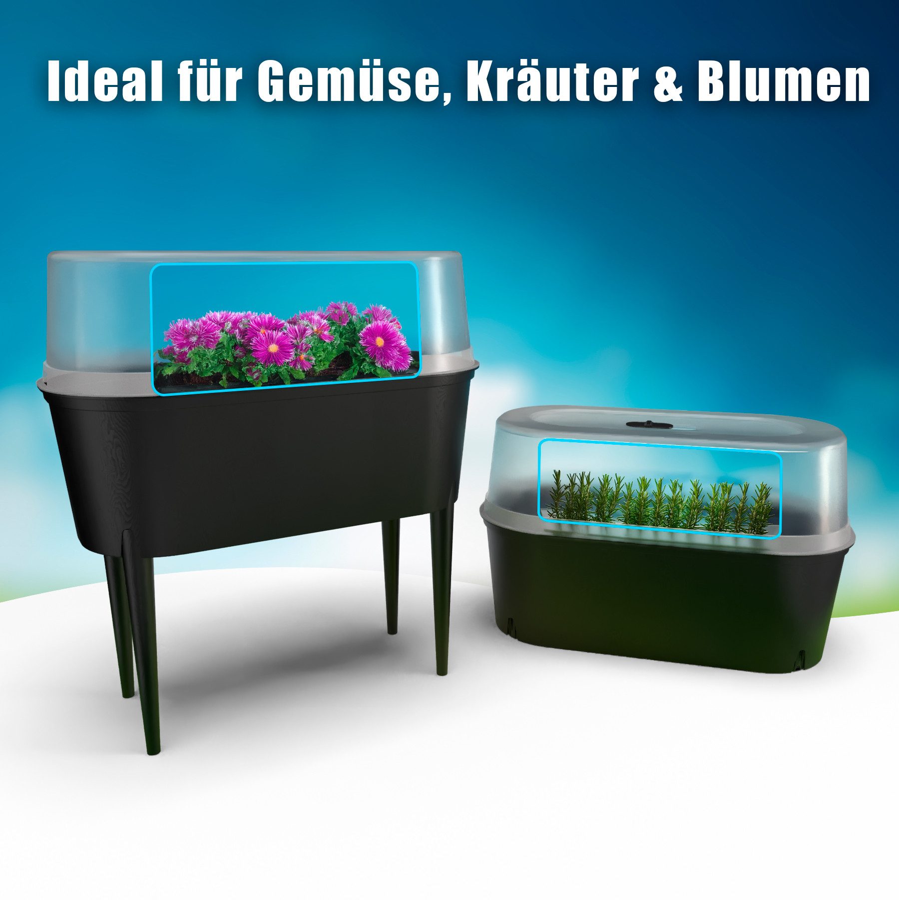 BigDean Hochbeet Balkon mit Abdeckung aus robustem Kunststoff abnehmbare Beine (Packung, 1 St., Hochbeet), Mit Haube, Robust, Kompakt