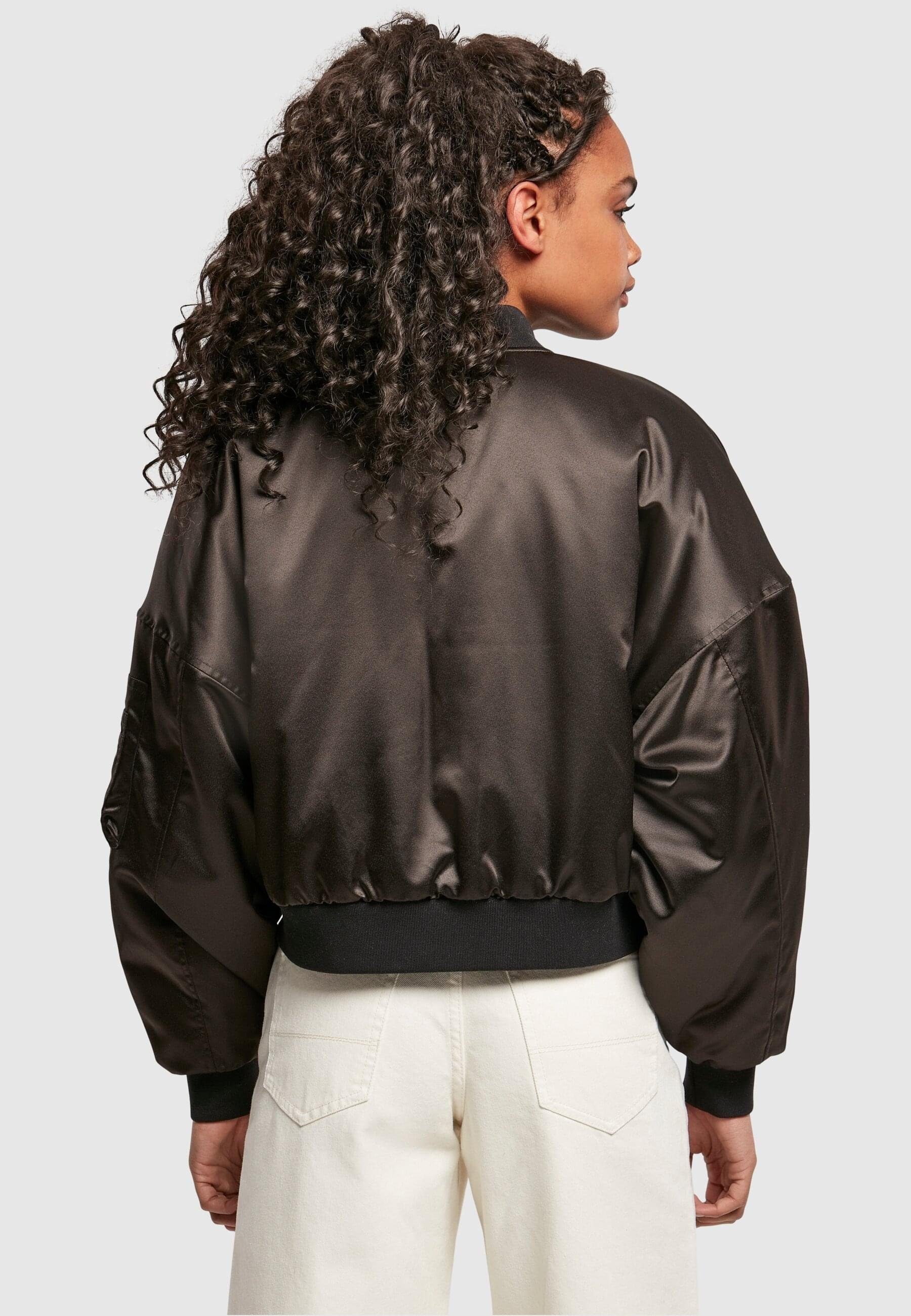 URBAN CLASSICS Oversized Bomber black Damen Short Ladies (1-St) Jacket Satin Bomberjacke