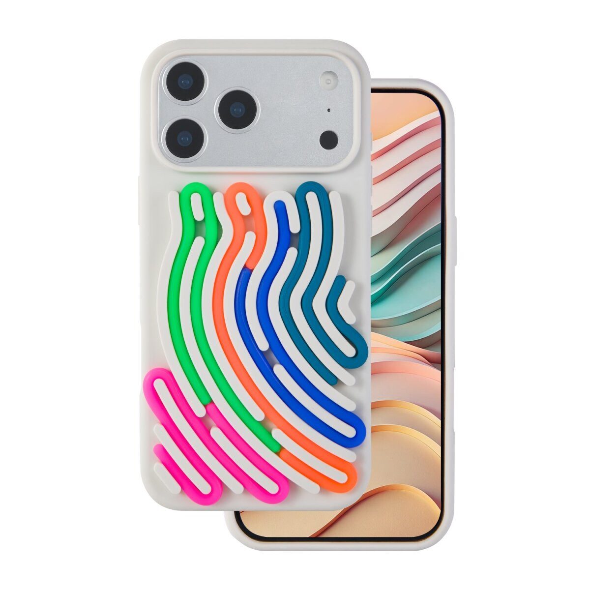 TFO Handyhülle DIY Snake kompatibel mit Apple iPhone 17 Beige mit Silikonbändern 6,3, Personalisierbare Hülle mit Silikonbändern