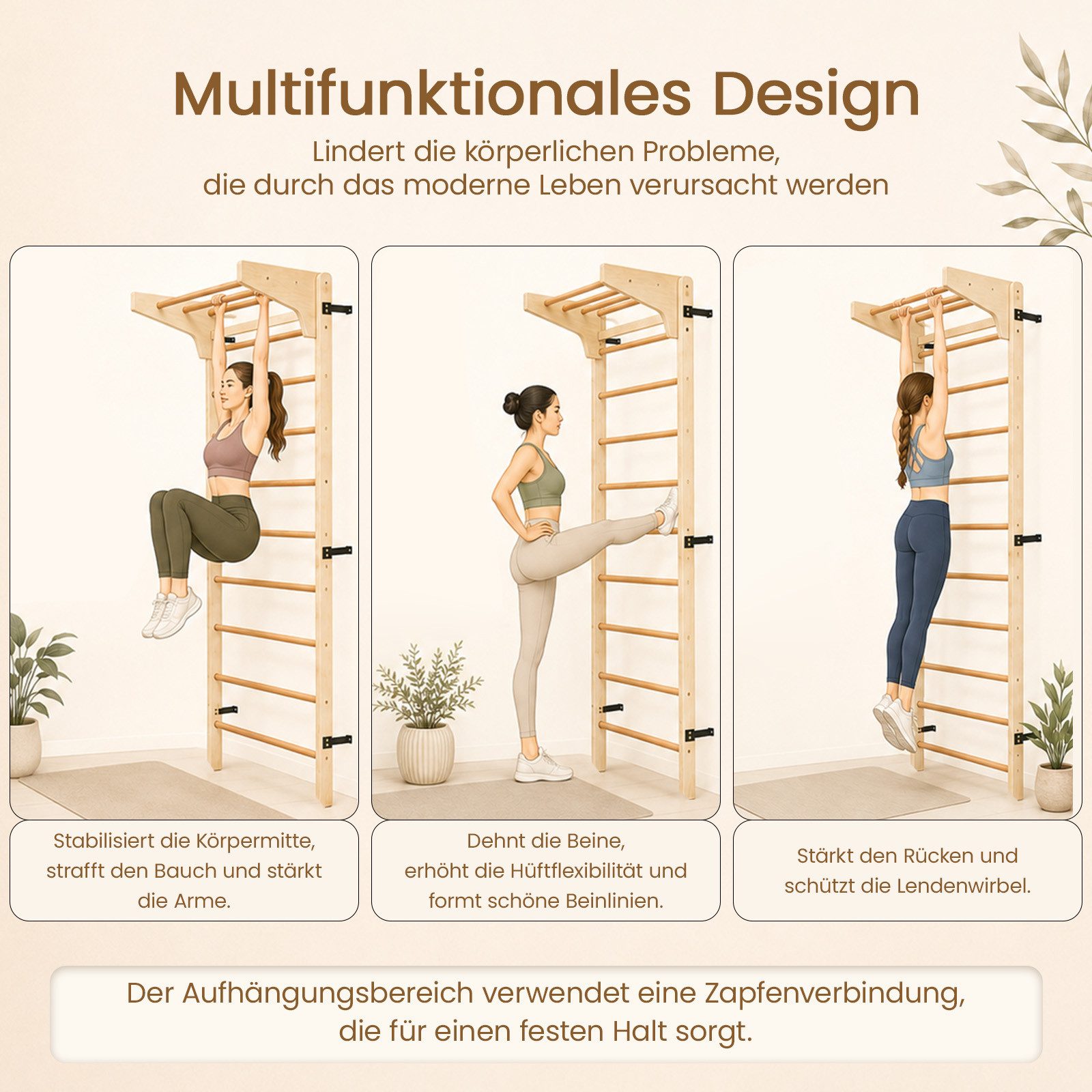 Youyijia Wandmontage-Set Multifunktionale Schwedenleiter, Wandmontage, Holz-Gymnastikstange – Bild 5 von 5
