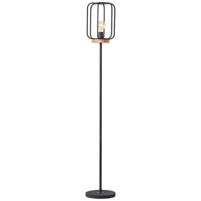 Brilliant Leuchten Stehlampe Tosh ohne Leuchtmittel 162 5 cm Höhe Ø 25 cm E27 Metall/Holz antik holz/schwarz korund
