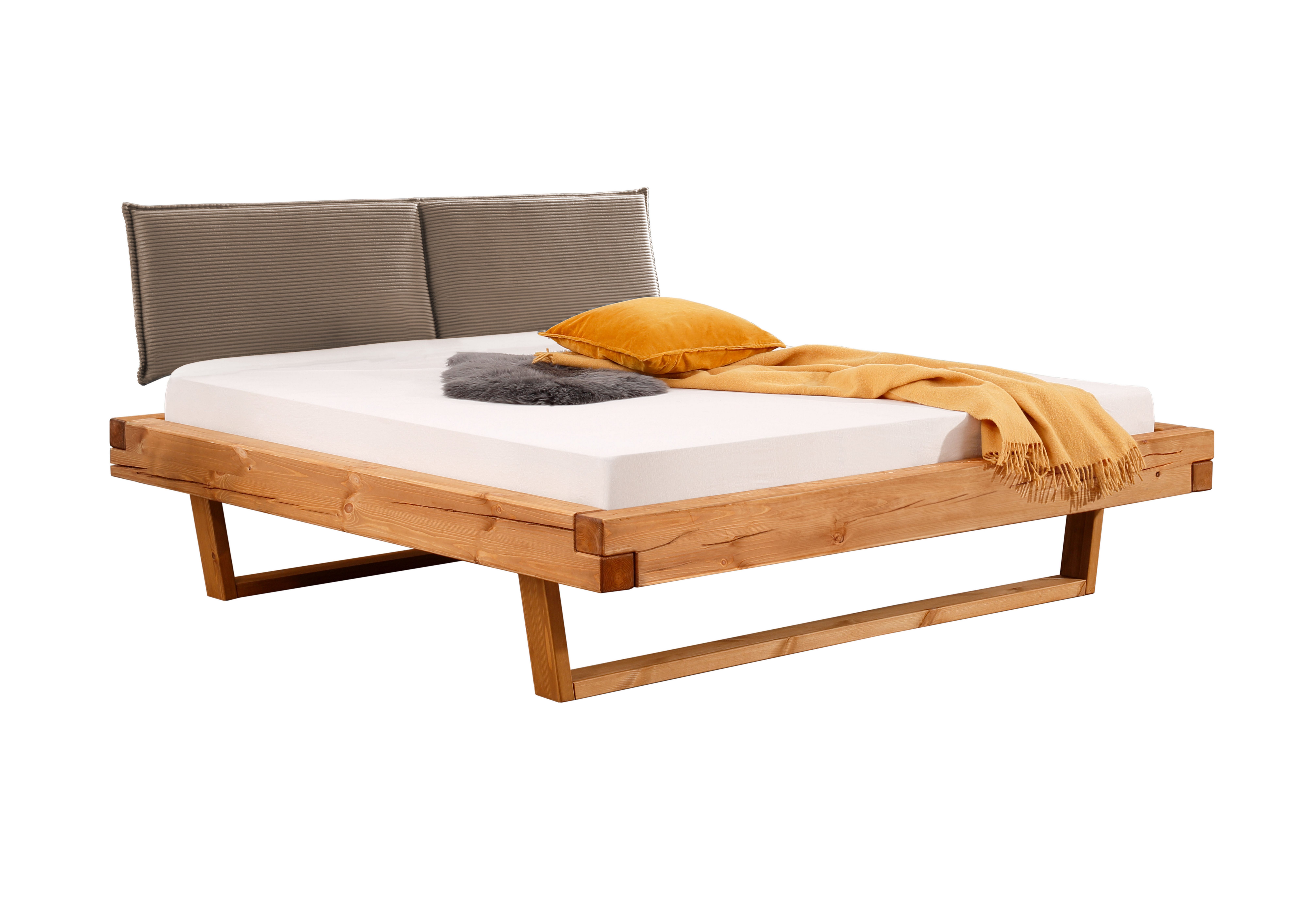 Woodroom Massivholzbett Ypern (Maße: 140 × 200, 160 × 200, oder 200 × 200 cm), massive Kiefer eichefarbig geölt