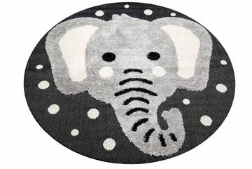 Kinderteppich Elefanten Kinderzimmer Teppich Outdoor & indoor weiche Baby Spielmatte Hoch Tief Effekt schwarz grau creme, Carpetia, rund, Höhe: 20 mm