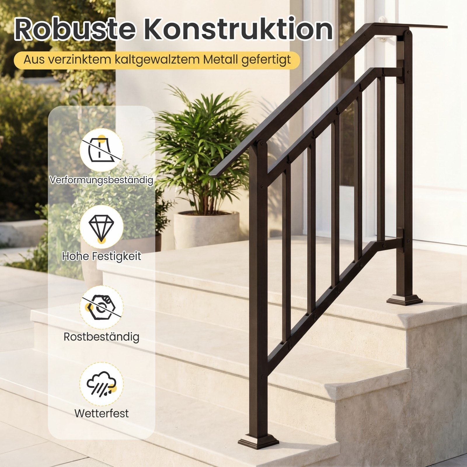 COSTWAY Treppengeländer, 96 cm Länge, 133 cm Höhe, 2-tlg., Handlauf winkelverstellbar mit horizontaler Stange