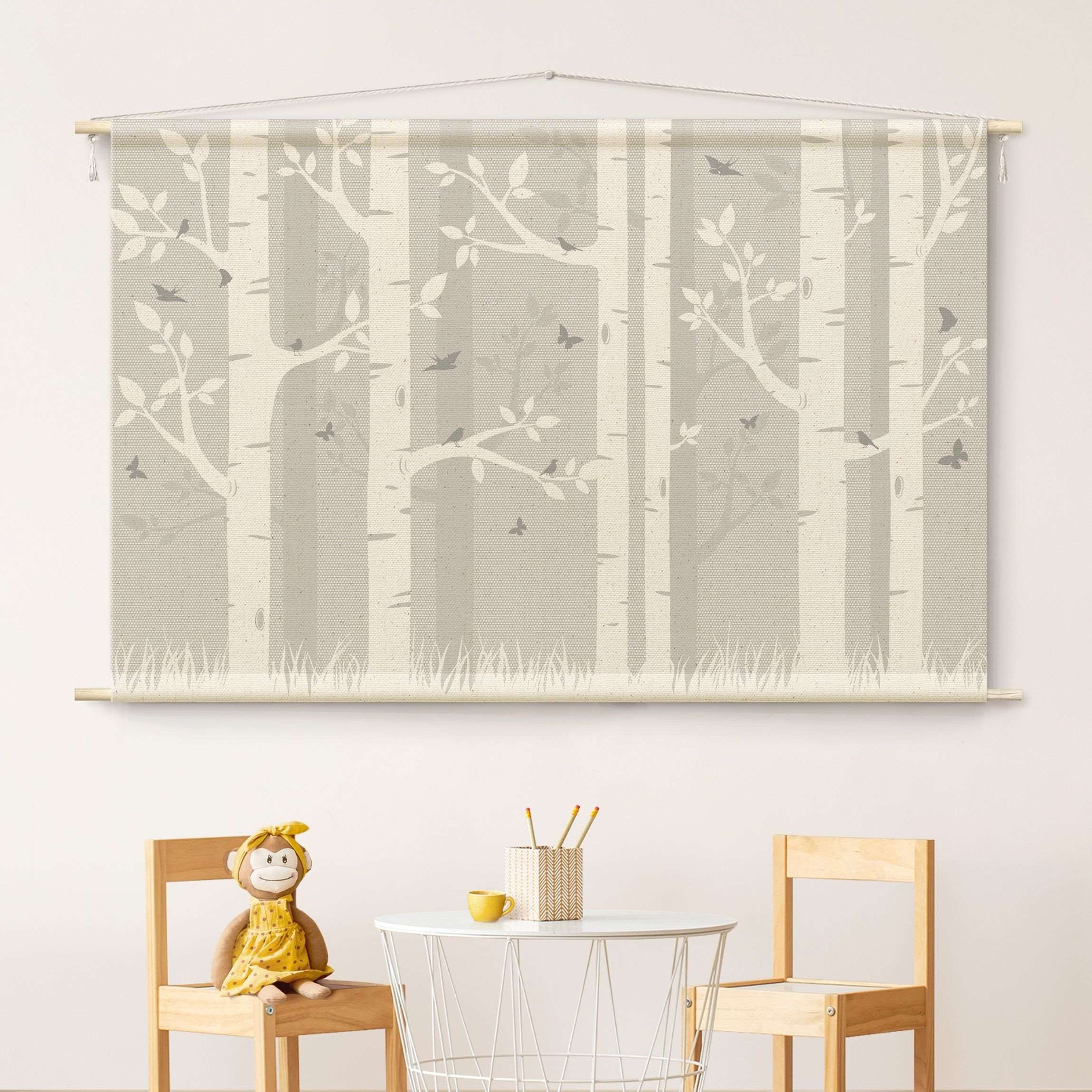 Bilderdepot24 Wandteppich Kinderzimmer modern Wald Unifarben Wald grau, rechteckig, Höhe: 2.6 mm, großes Wandbild aus Natur-Baumwolle Wandbehang Stoffbild Tuch Wollseil