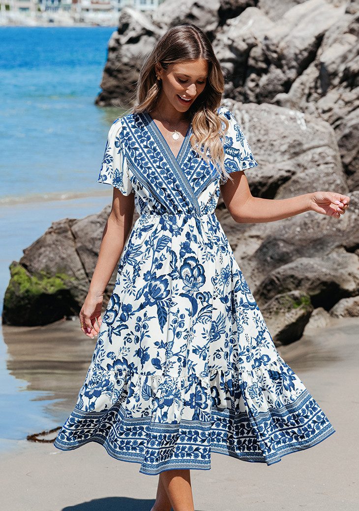 Cupshe Druckkleid Bedruckter Midirock mit Rüschen